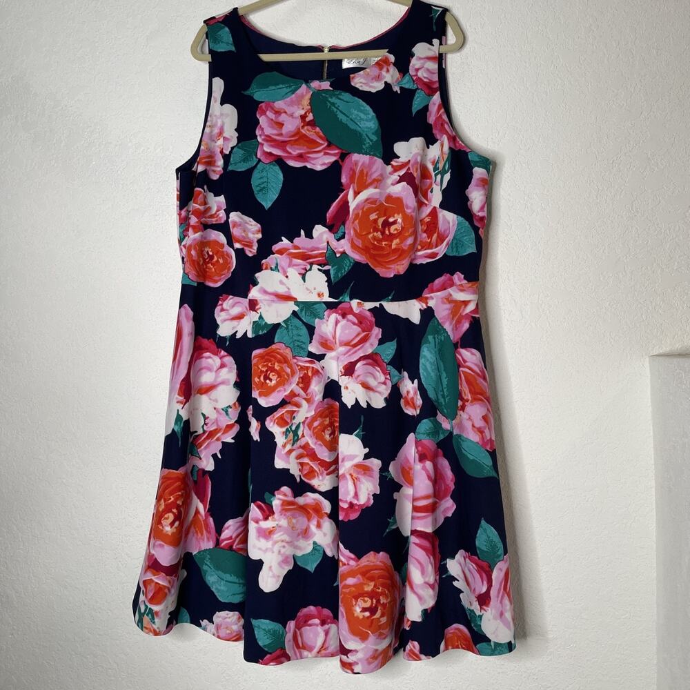 Eliza J Sleeveless Fit & Flare Floral Dress Size 22W Multicolor Stretch Gold Zip